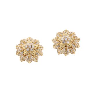 Vintage Gold and Diamond Floral Earclips