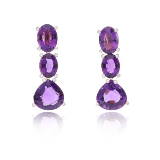 Gold, Amethyst and Diamond Drop Earclips