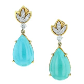 Gold, Turquoise and Diamond Drop Earrings