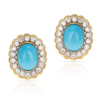 Gold, Turquoise and Diamond Earclips