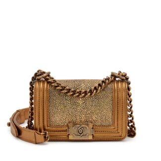 Metallic Gold Galuchat Stingray Mini Boy Bag Gold Hardware, 2014
