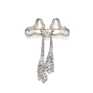 Platinum Topped Gold and Diamond Bow Brooch