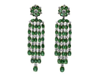Gold, Emerald and Diamond Cascading Earclips