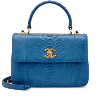 Blue Python Small Trendy CC Dual Handle Flap Gold Hardware, 2019