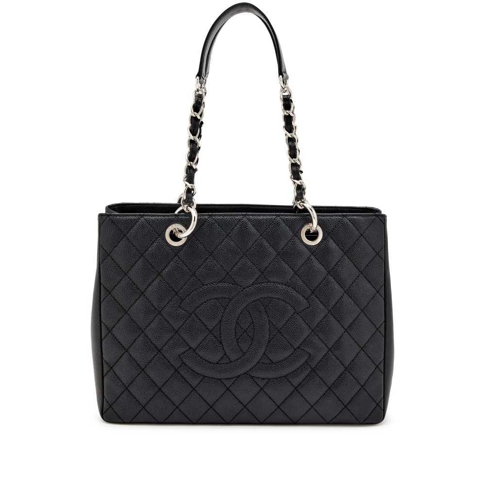 Black Quilted Caviar Timeless Grand Shopping Tote Silver Hardware, 2013-2014