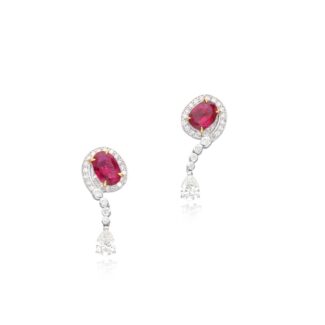 White Gold, 2.32ct Burmese Ruby and Diamond Drop Earrings