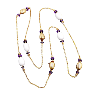 Gold, Amethyst and Ceramic Bead Necklace
