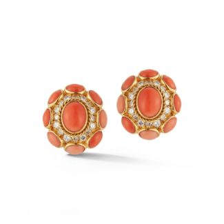 Gold, Coral and Diamond Earclips