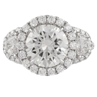 White Gold, 3.05ct Round Brilliant Cut Diamond and Diamond Engagement Ring