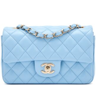 Blue Quilted Lambskin Mini Rectangular Classic Flap Light Gold Hardware, 2022