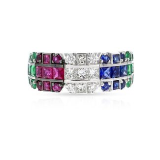 White Gold, Emerald, Ruby, Sapphire and Diamond Ring