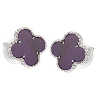 White Gold and Sugilite Alhambra Earclips
