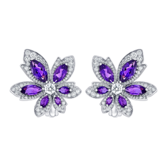 White Gold, Amethyst and Diamond Palm Earclips