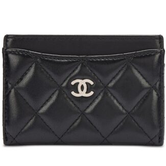 Black Quilted Lambskin Card Holder Silver Hardware, 2016