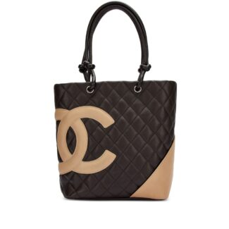 Brown and Beige Quilted Calfskin Cambon Ligne Tote Bag Silver Hardware, 2004-05