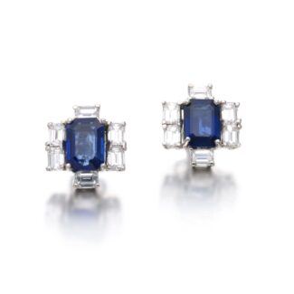 Platinum, Sapphire and Diamond Earrings