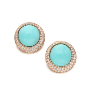 Gold, Turquoise and Diamond Earclips