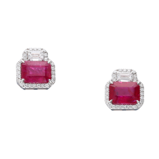 White Gold, 4.10ct Ruby and Diamonds Earrings
