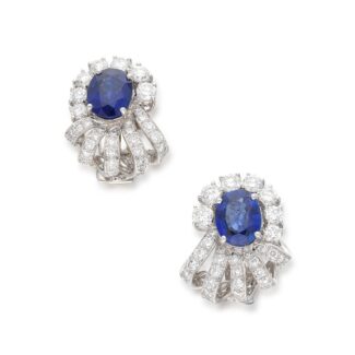 Platinum, 4.55ct Sapphire and Diamond Earrings