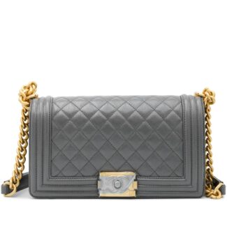 Grey Quilted Caviar Boy Bag Gold Hardware, 2022