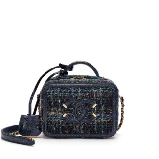 Navy Tweed, Python and Calfskin Small CC Filigree Vanity Case Gold Hardware, 2018-19