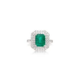 Platinum, 3.08ct Emerald and Diamond Ring