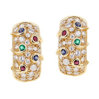 Gold, Diamond, Ruby, Emerald and Sapphire Earclips