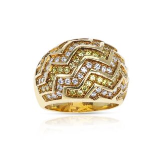 Gold, Yellow Diamond and Diamond Chevron Bombé Ring