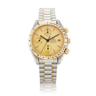 Vintage Speedmaster Reference 3712.10.01, a yellow gold and stainless steel automatic wristwatch with chronograph and date
