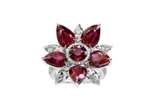 Platinum, 10.54ct Burmese Ruby and Diamond Flower Ring