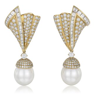 Gold, Cultured Pearl and Diamond Convertible Drop Earrings