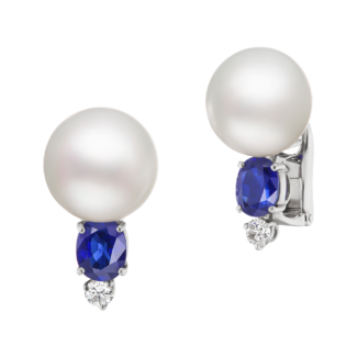 Platinum, Cultured Pearl and Diamond Earclips