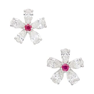 Platinum, Ruby and Diamond Earrings
