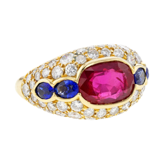 Gold, 3.20ct Burmese Ruby, Sapphire and Diamond Ring