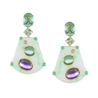 Gold, Jadeite Jade, Multigem and Diamond Earrings