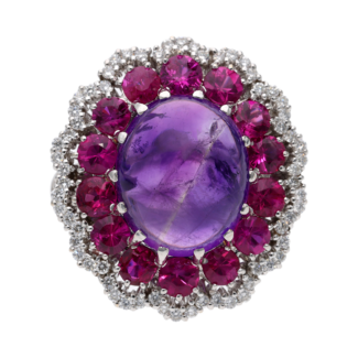 White Gold, Amethyst, Ruby and Diamond Cocktail Ring