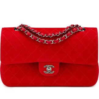Red Doblis Suede Medium Classic Double Flap Silver Hardware, 2017-2018