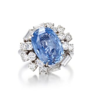 Vintage White Gold, 7.23ct Ceylon Sapphire and Diamond Cluster Ring