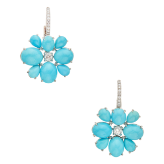 Platinum, Turquoise and Diamond Pendant Earrings