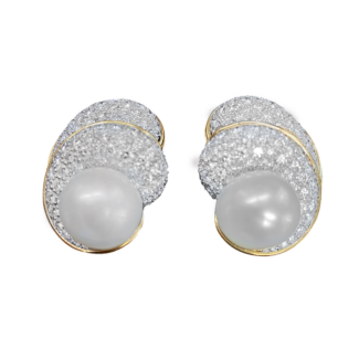 Gold, Cultured Pearl and Diamond Earclips