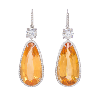 Platinum, Topaz and Diamond Drop Earrings