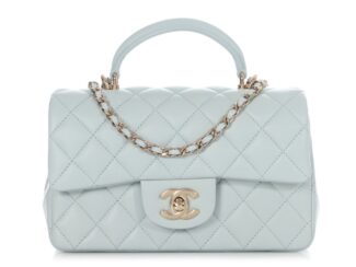 Light Blue Quilted Lambskin Mini Coco Top Handle Bag Pale Gold Hardware, 2022