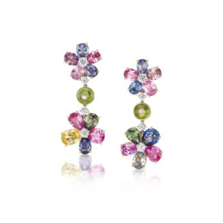 Gold, Platinum, Sapphire, Peridot and Diamond Pendant Earclips