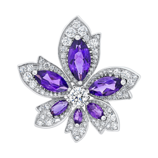 White Gold, Amethyst and Diamond Palm Ring