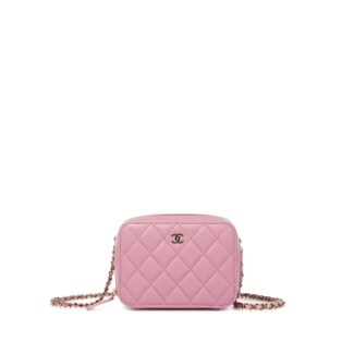Pink Quilted Lambskin Mini Camera Case Gold Hardware, 2022