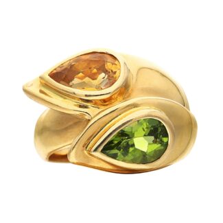 Gold, Citrine and Peridot Bypass Ring