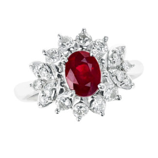 Platinum, 1.01ct Burmese Ruby and Diamond Halo Ring