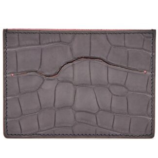 Matte Black Alligator and Rose Confetti Petit H Card Holder