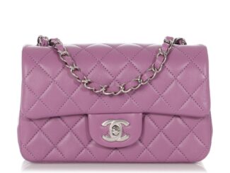 Lavender Quilted Lambskin Mini Classic Single Flap Silver Hardware, 2021