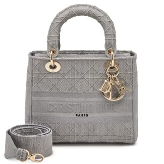 Grey Embroidered Canvas Medium Lady D-lite Gold Hardware, 2020